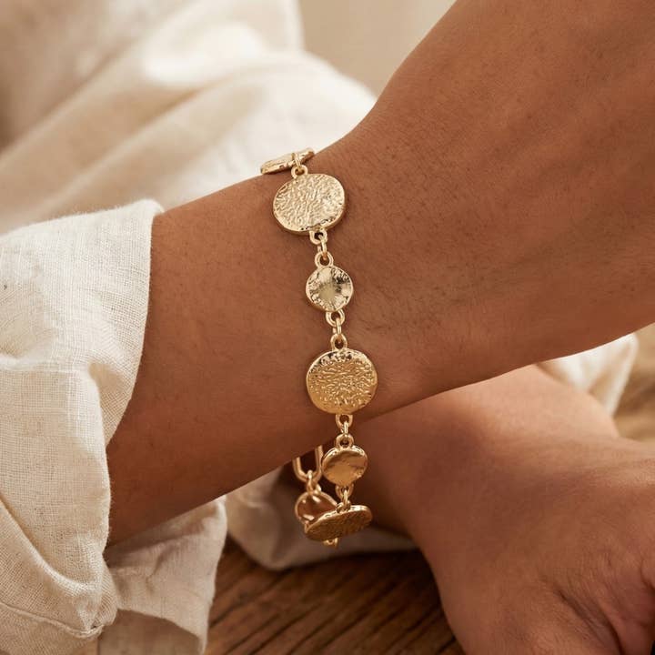 Metallic Hammered Coins Chain Bracelet for wholesale by The Looks by Fame Accessories