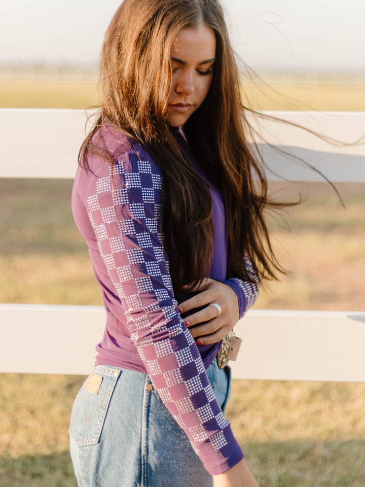 Sterling Kreek - Wholesale Blouse - Women's - Checked In Purple Mesh Top3