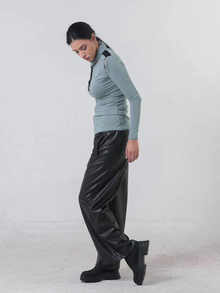 Metamorphoza - Wholesale Pants - Women's - Wide Leg Leather Pants6