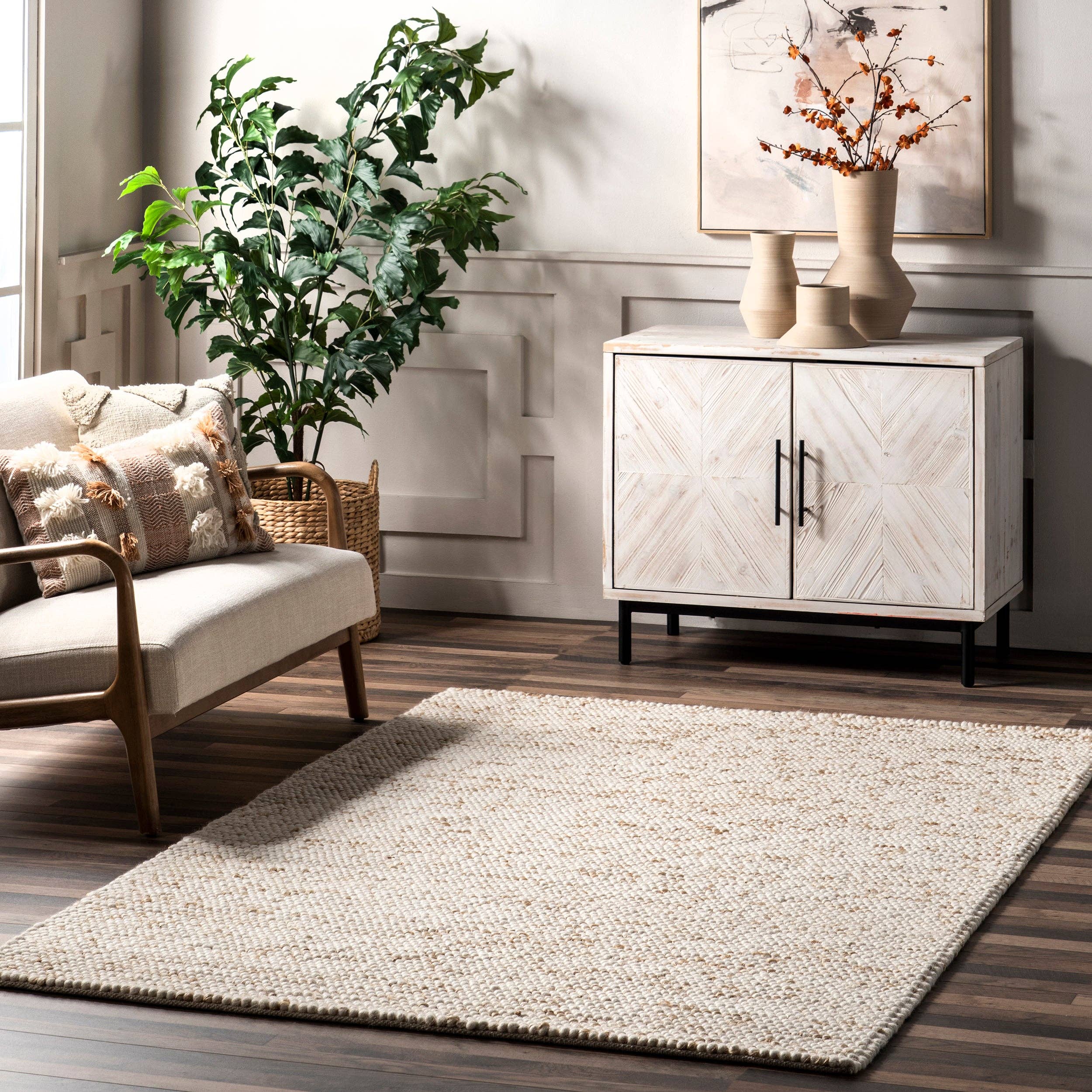 Ivory Deeanna Casual Textured Wool Area Rug for wholesale on Faire0