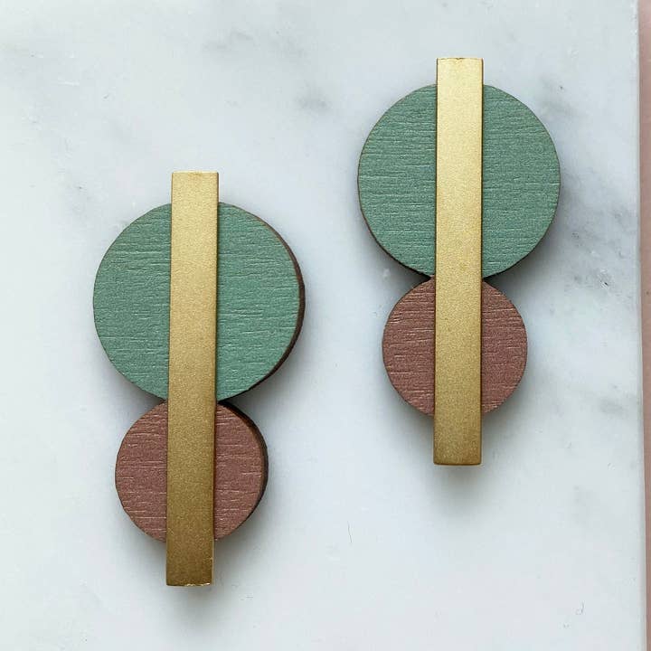 Colour Combo Geometric Circle Studs - Mint/Pink Variation for wholesale by MicaPeet