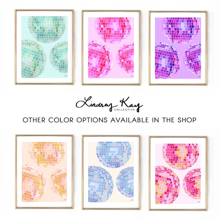 Lindsey Kay Collective - Wholesale Art Print - Disco Balls Illustration (Blue Palette) - Art Print