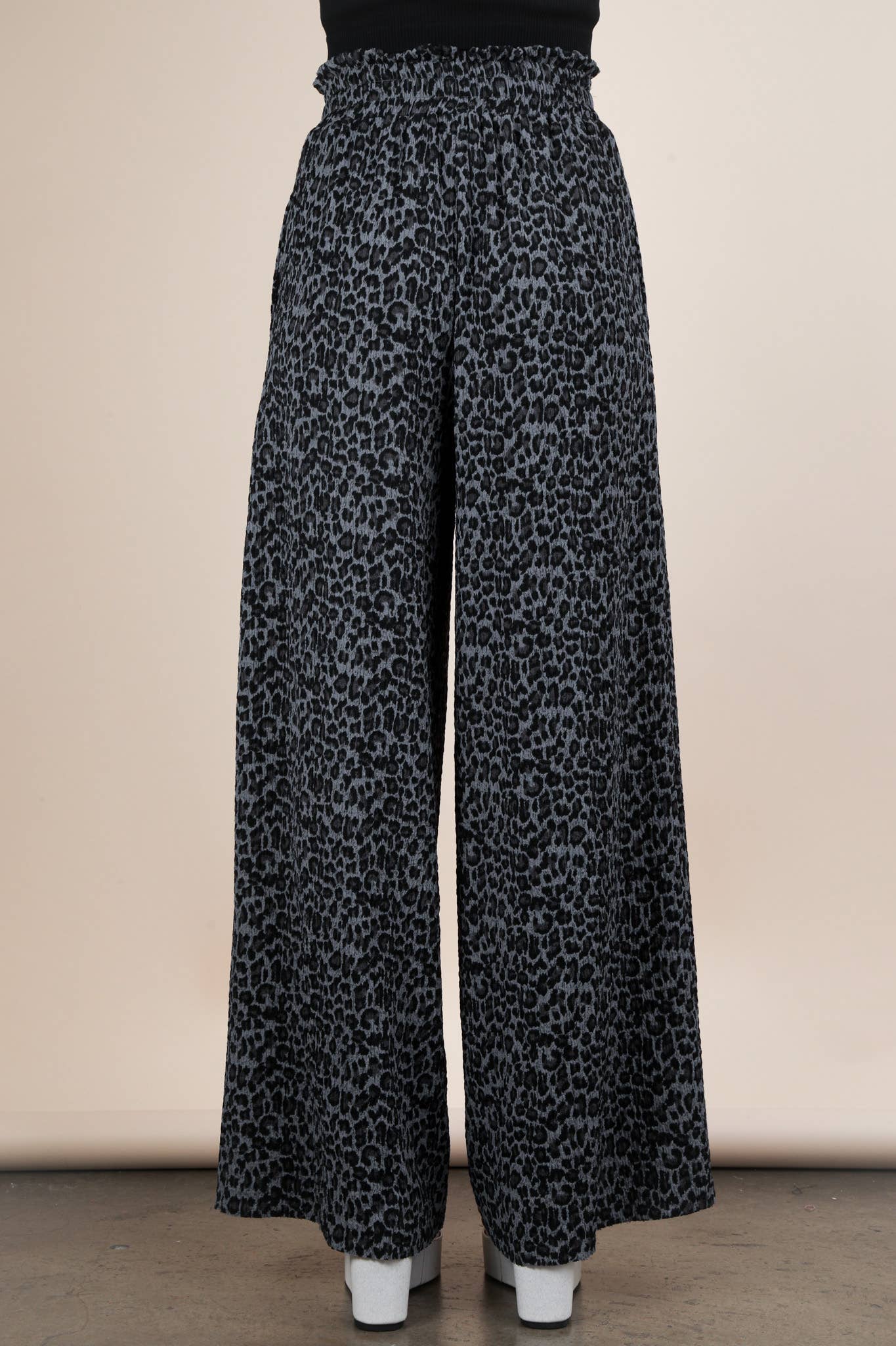 VERY J - Wholesale Pants - Women's - NP70826-Leopard Print & Solid Wide Leg Pleated Pants13