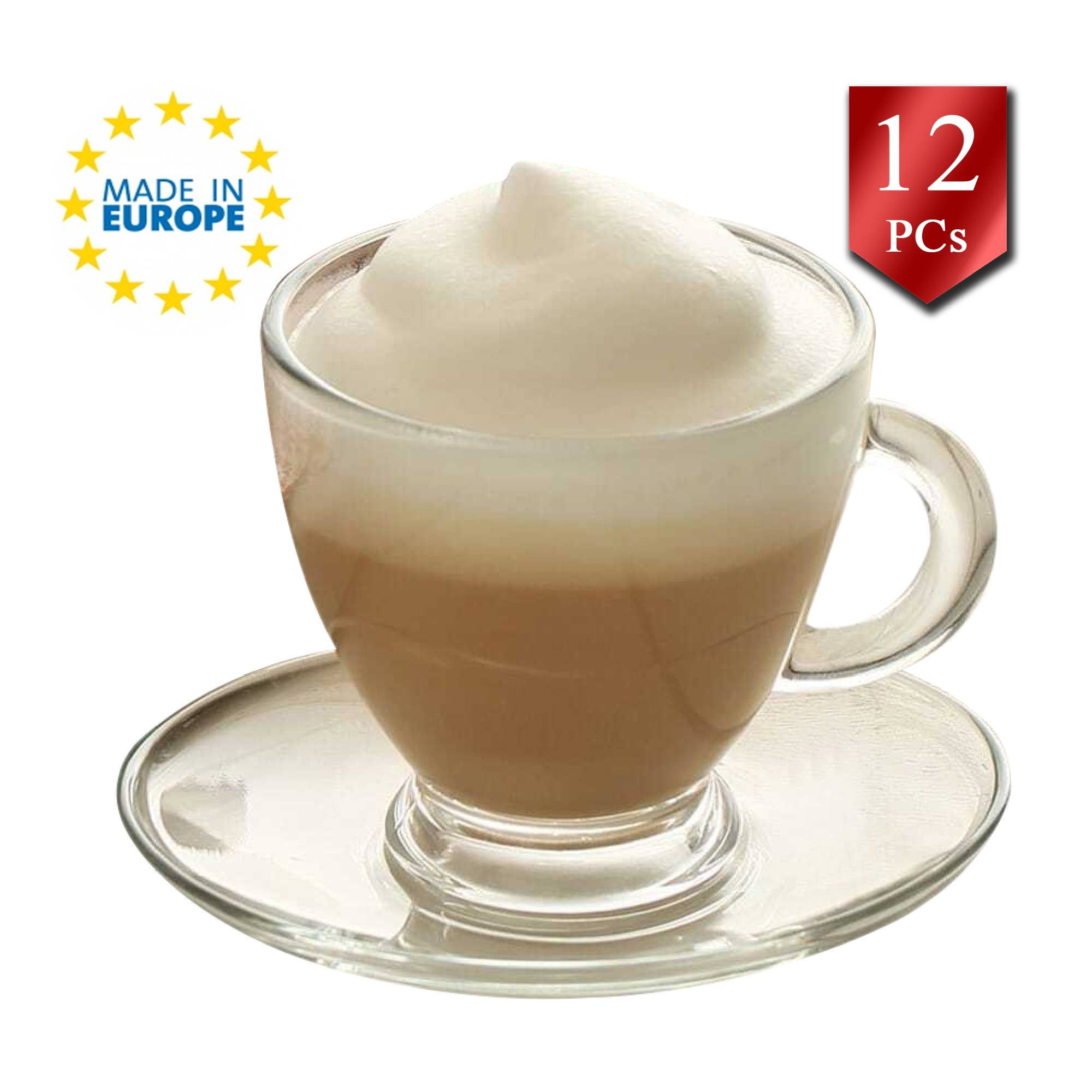 Hakan – Großhandel Tee-/Kaffeetasse – Glas Kaffee Teetassen mit Untertassen 6er Set (12 Stück), 7,6 oz9