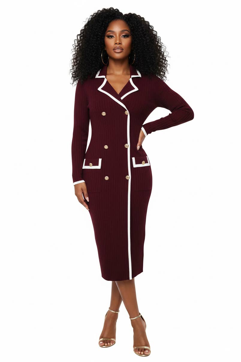 5besties inc – Vestido - Mulher por atacado – VESTIDO DE MALHA COM CONTRASTE2