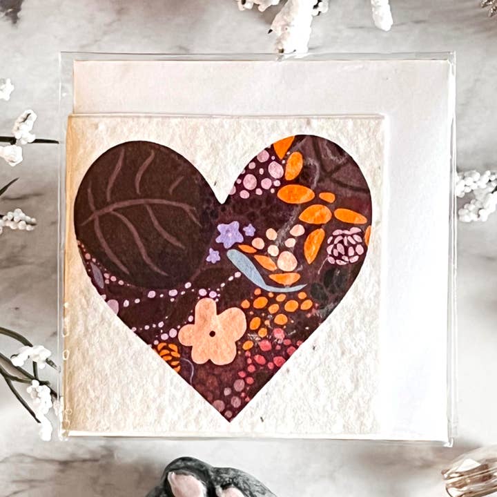 Neverending Klistermärken - Mini Gratulationskort - Wildflower Seeded - Mörk Rödbrun Hjärta - Blandade Blommor för wholesale av Neverending Stickers