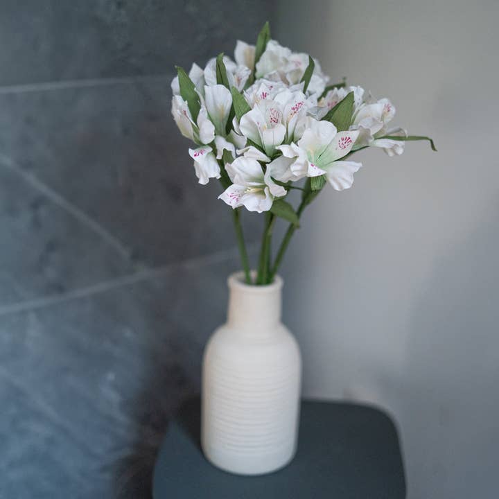 Peruvian lilies in white and green paper for wholesale by Flowrette