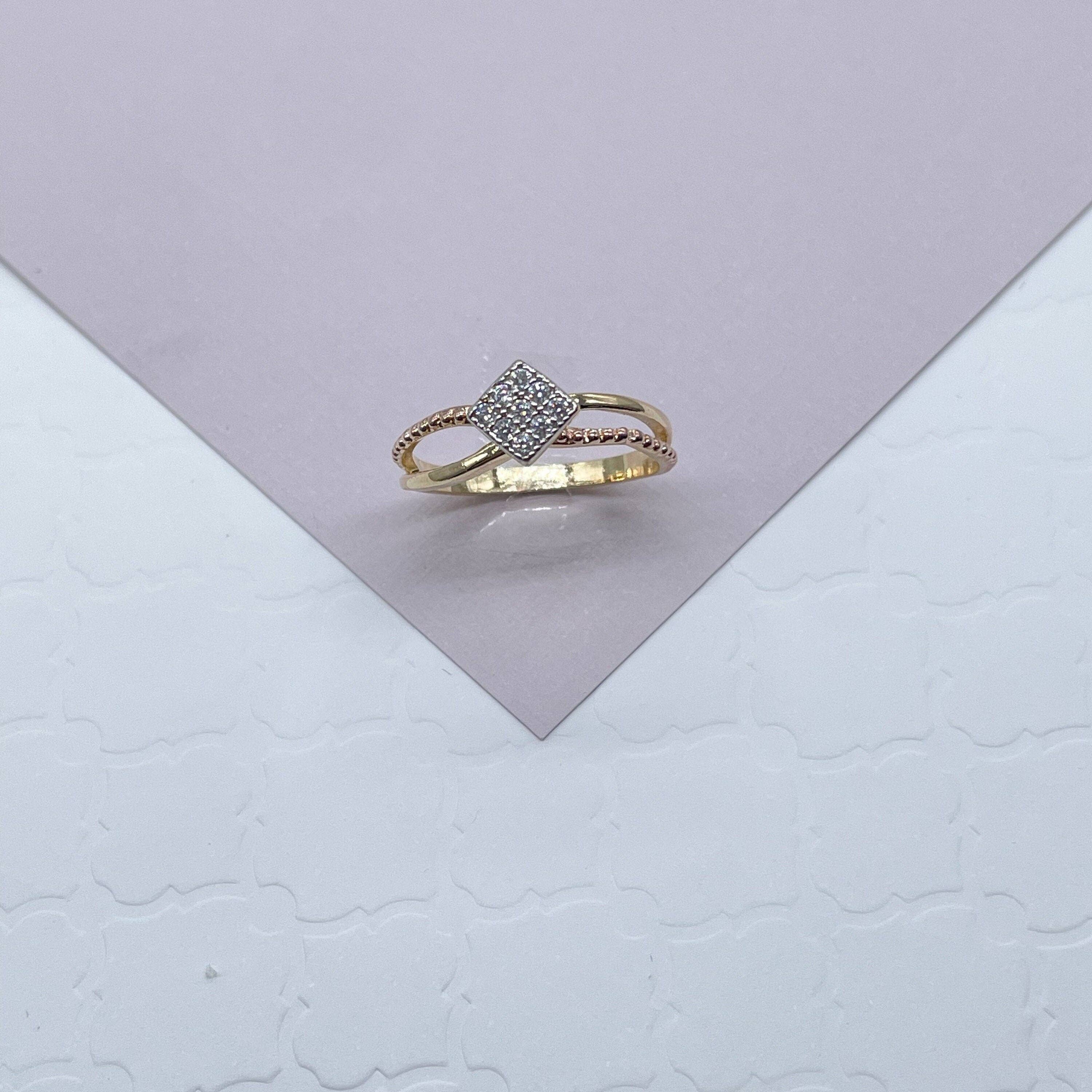 Milie - Wholesale Multi-Stone Ring - 18k GF Ring Featuring Square Shape With Nine CZon Top1