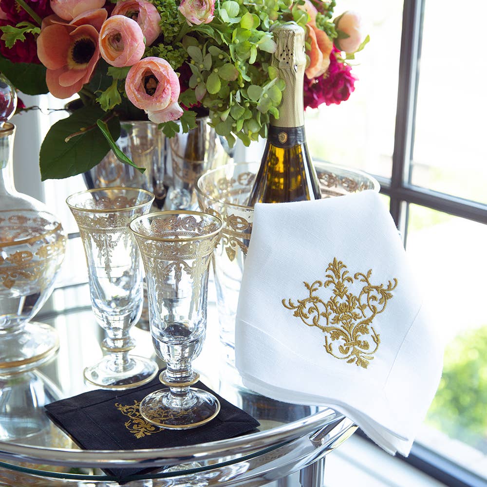 Arte Italica & Crown Linen Designs – wholesale Champagne flute – Vetro Gold Flute Glass3