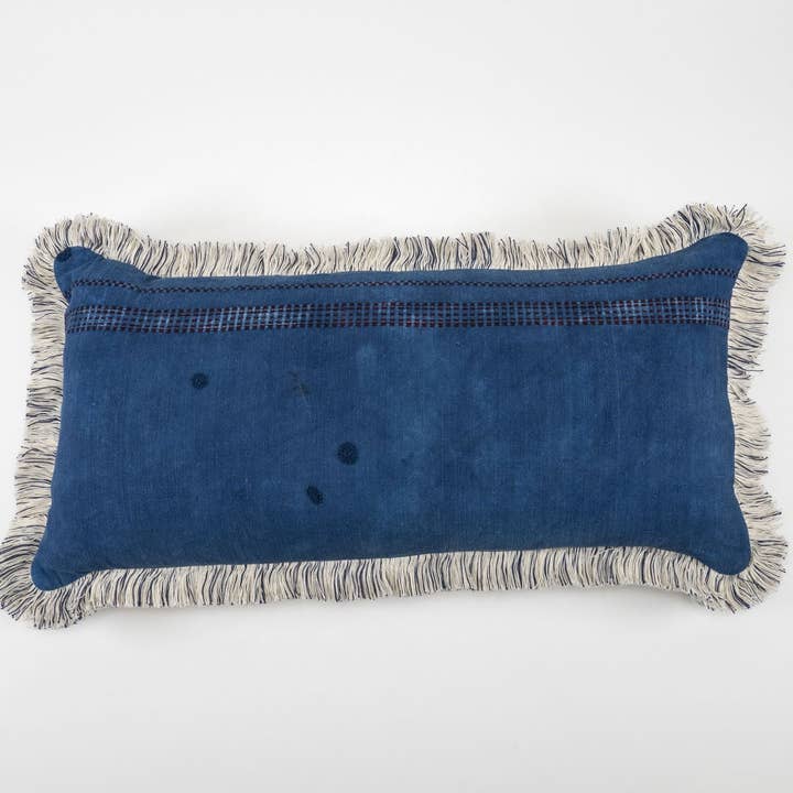 Pillow: Indigo over dyed antique handwoven hemp - P155 for wholesale by Lineage Botanica