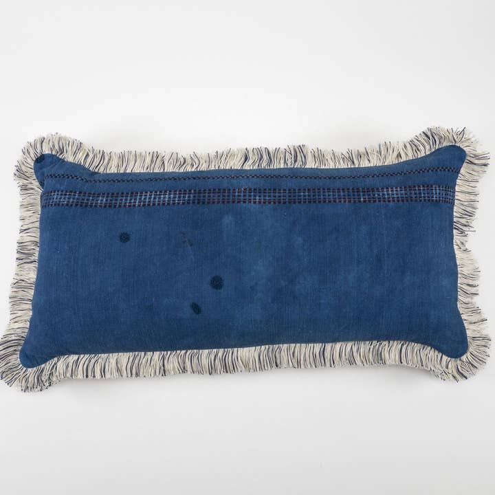 Pillow: Indigo over dyed antique handwoven hemp - P155 for wholesale by Lineage Botanica