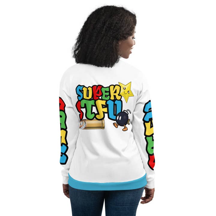 Super STFU bomberjack, uniseks, wit voor wholesale door STFU
