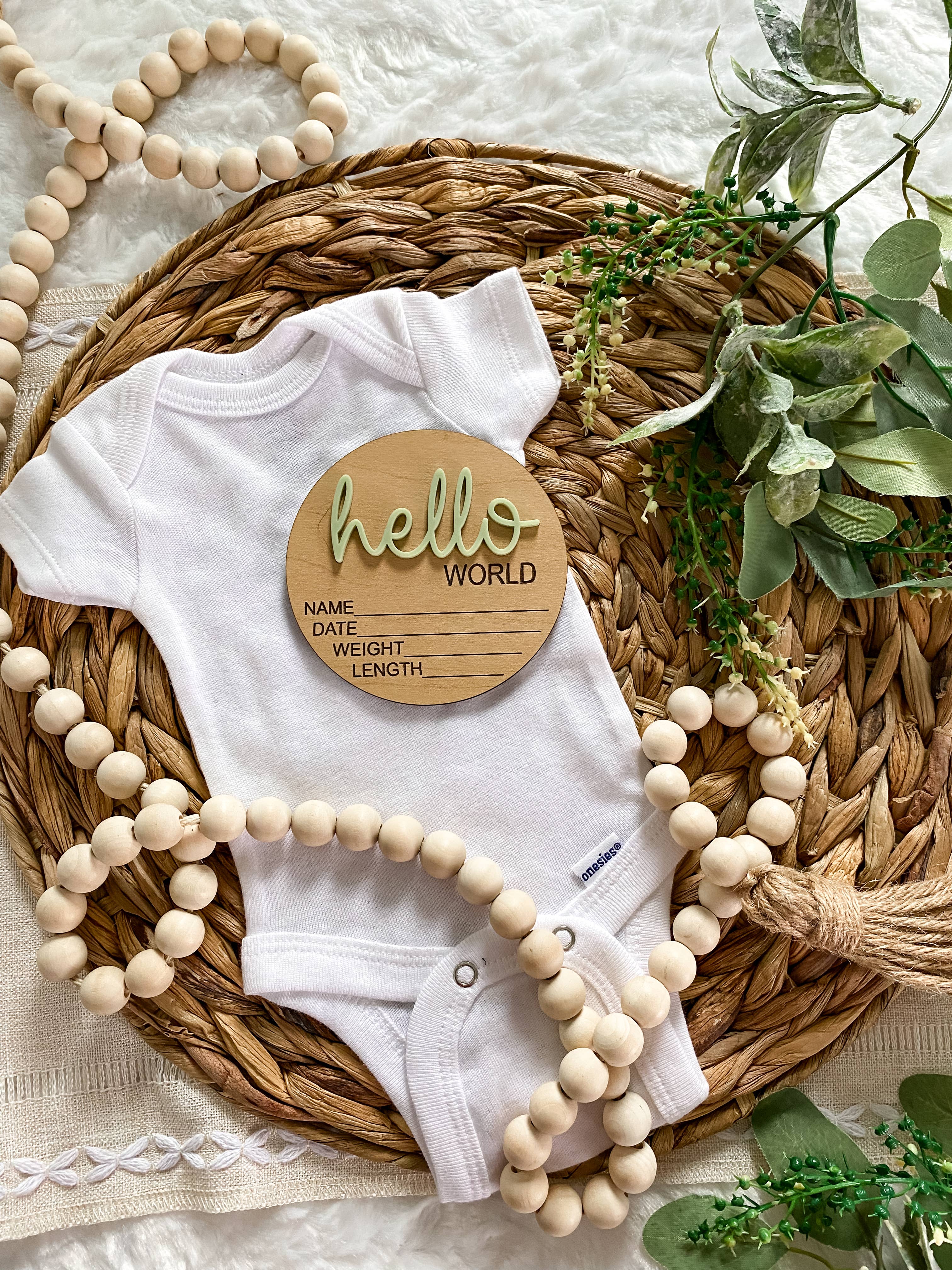 Claire and Bella - Wholesale Milestone Art/Keepsake - Kids & Baby - Hello World Birth Stat Announcement Wood Disc - Layered 3D12