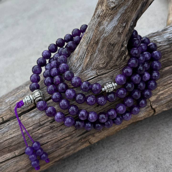 Mala de 108 perles en améthyste – Collier de méditation, chapelet Japa pour la vente par Lungta Imports