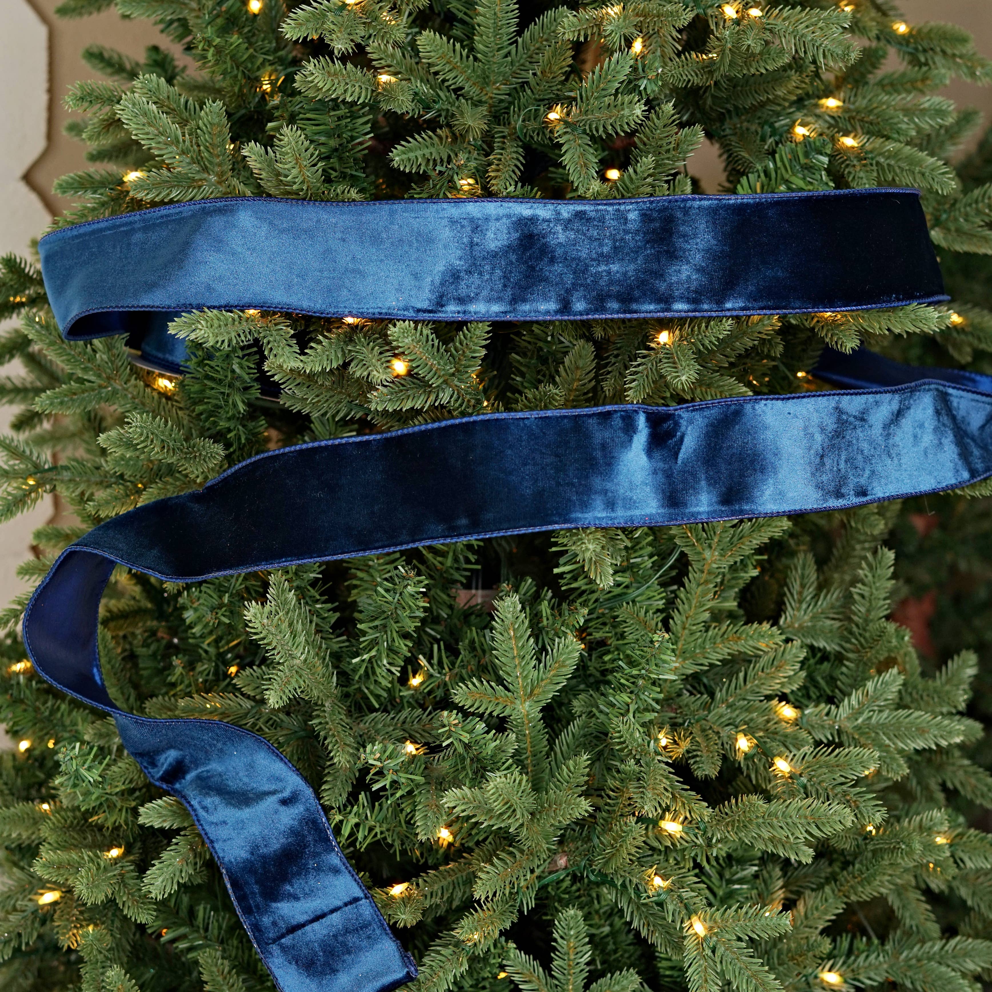 Impressive Enterprises, Inc. - Wholesale Ribbon - Gift Wrapping - 57R0905 - 2.5inWx10Yard Wired Ribbon-Navy Blue Velvet/Blue W4