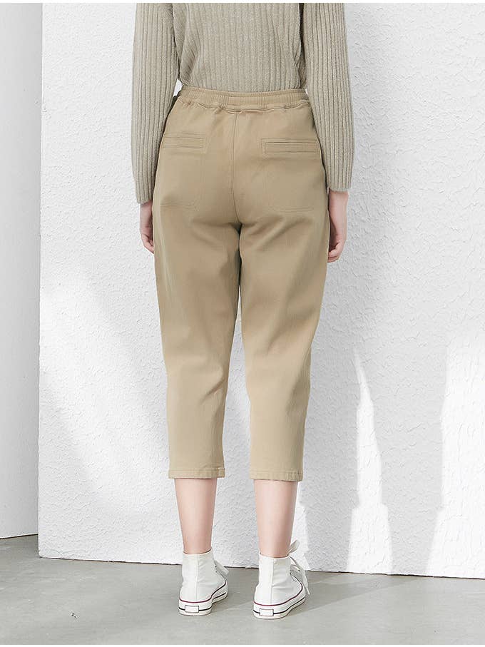 Khaki Elasticated Drawstring Waist Slim Carrot Beige Vertical Striped Wide Leg Casual Trousers for wholesale on Faire