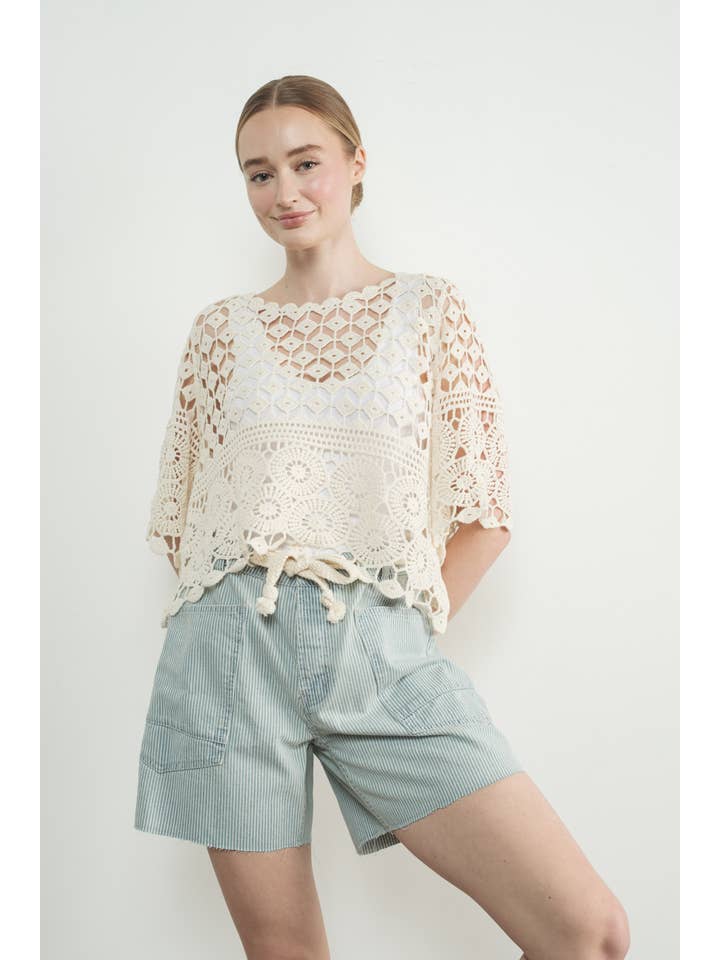 Aaron & Amber – wholesale Stickad topp - Dam – MAT3235 VIRKAD KORTÄRMAD TOPP11