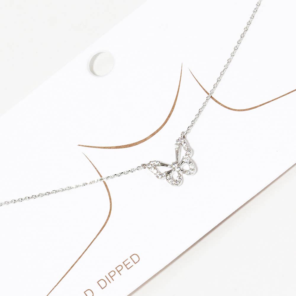 Sensibling Corp. – wholesale Pendant/charm necklace – Gold Dipped CZ Stone Paved Butterfly Pendant Necklace3