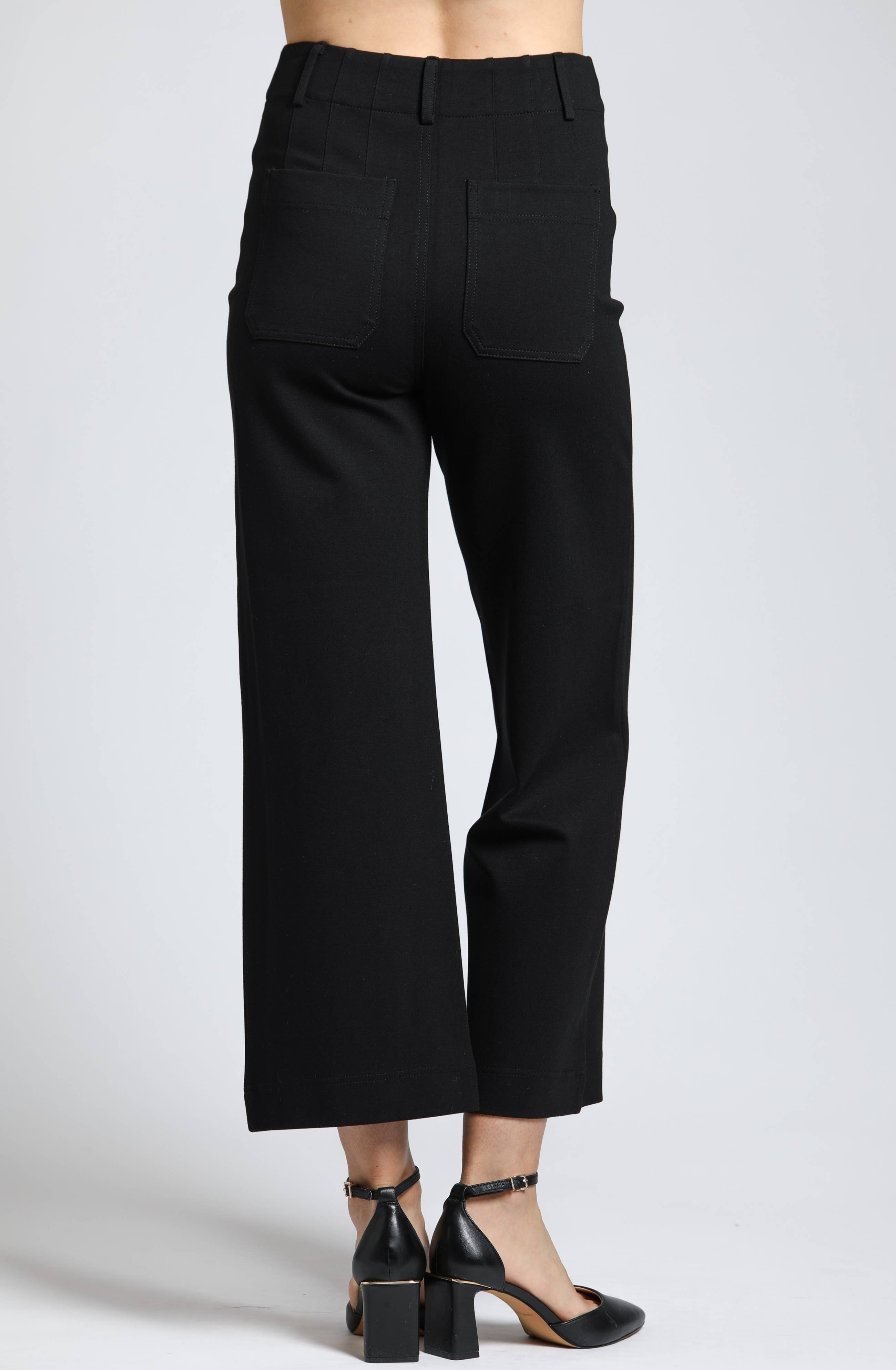 Ponte Cropped Wide Leg Pant With Patch Pocket - BLACK for wholesale on Faire1