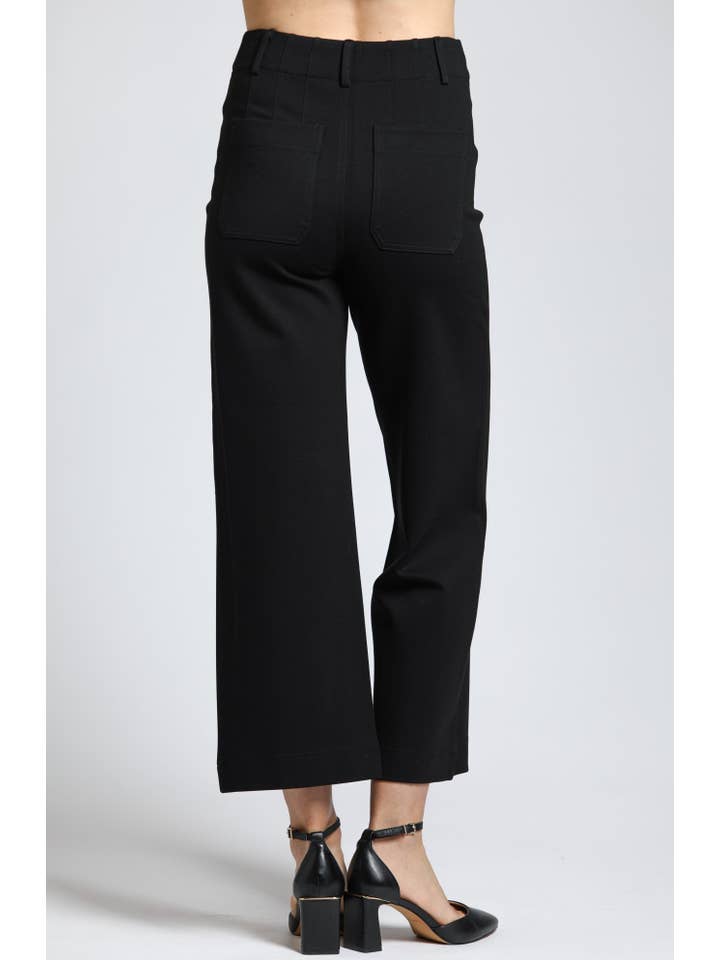 Ponte Cropped Wide Leg Pant With Patch Pocket - BLACK for wholesale on Faire1