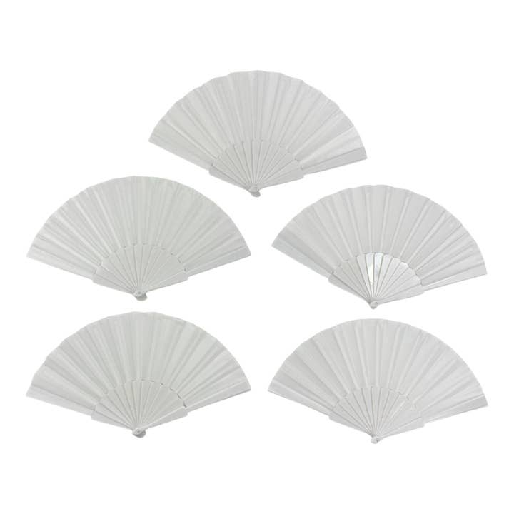 White On White Hand Held Folding Fan FN06 (12PC) for wholesale on Faire