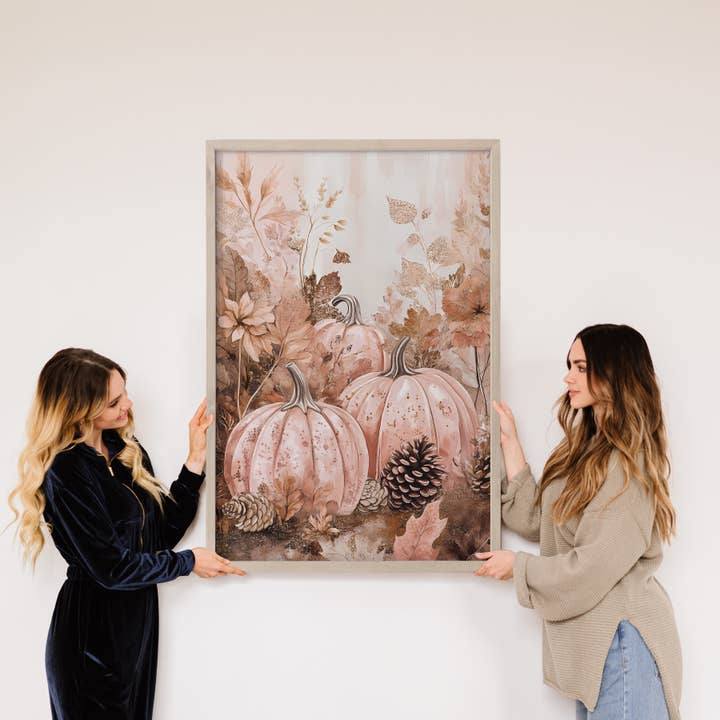 Hangout Home - Wholesale Art print - Light Pink Pumpkins - Pumpkin Canvas Art - Wood Framed Art2