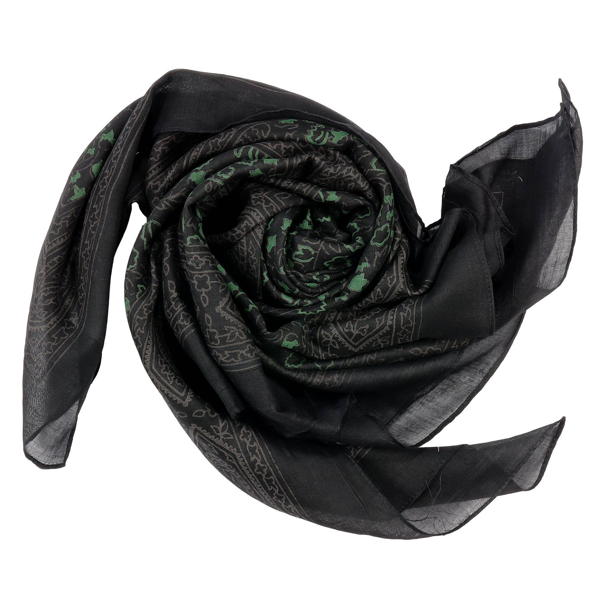Tribal Trade GmbH - Wholesale Scarf - Unisex - Cotton cloth Indian pattern 1 black gray flowers green1