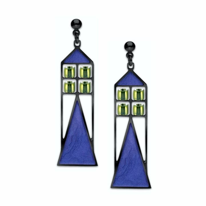 Babson House Window Bl/GR Earrings, MADE in USA for wholesale by David Howell and Company