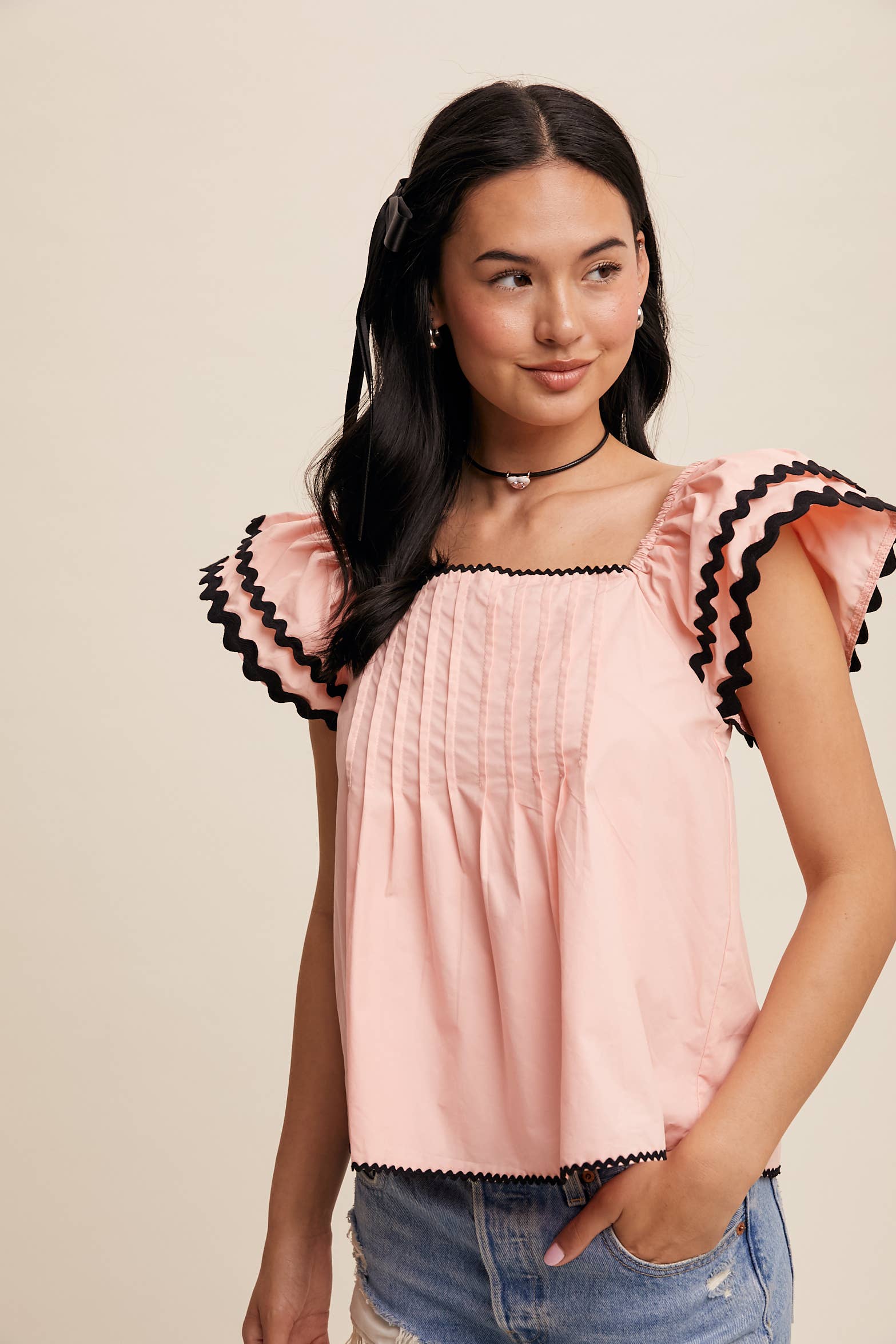 Listicle – wholesale Blouse – Women’s – Flutter-Sleeve Pintuck Top15