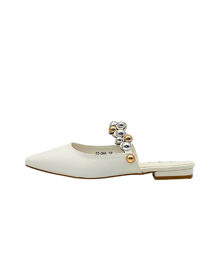 Black Elegant pointed-toe mules with metallic beads 22-368 for wholesale on Faire2