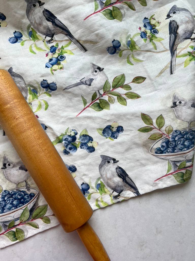 Kasey Melissa Art – wholesale Tea towel – Tufted Titmouse and Blueberries - Linen Tea Towel5