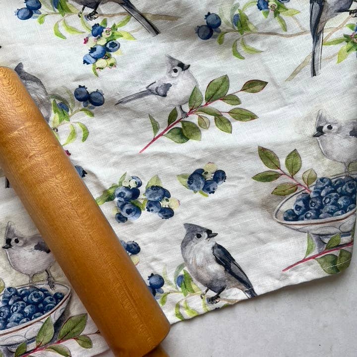 Kasey Melissa Art – Großhandel Geschirrtücher – Haubenmeise und Blaubeeren - Leinen Geschirrtuch5