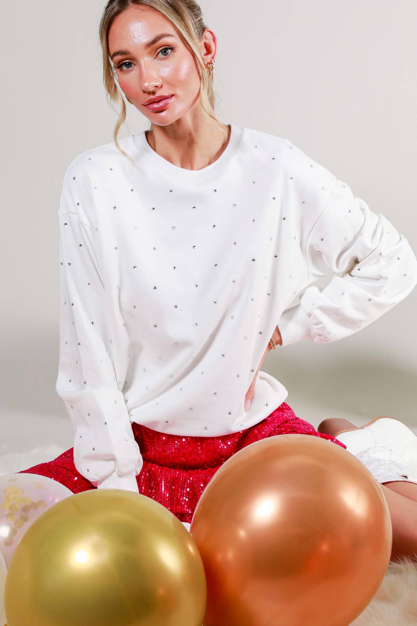 Vine & Love - Wholesale Sweatshirt - Women's - Rhinestone Accent Knitted Sweater Top VT814578