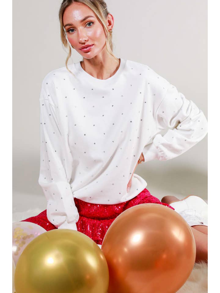 Vine & Love - Wholesale Sweatshirt - Women's - Rhinestone Accent Knitted Sweater Top VT814578