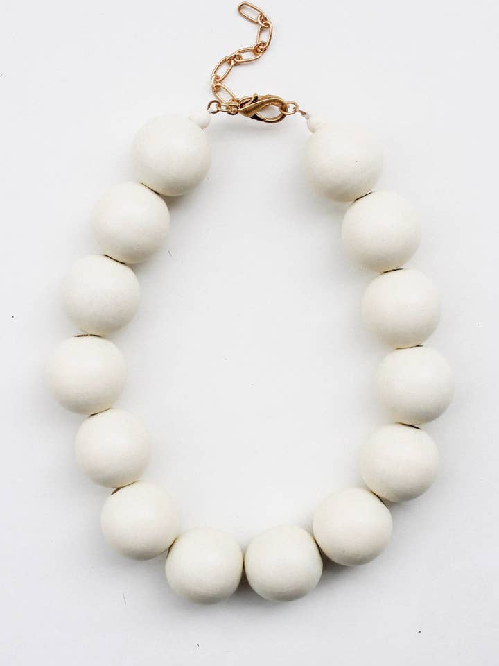 6331 HH234 WH Bold White Wooden Bead Statement Necklace for wholesale by Turquoise Haven