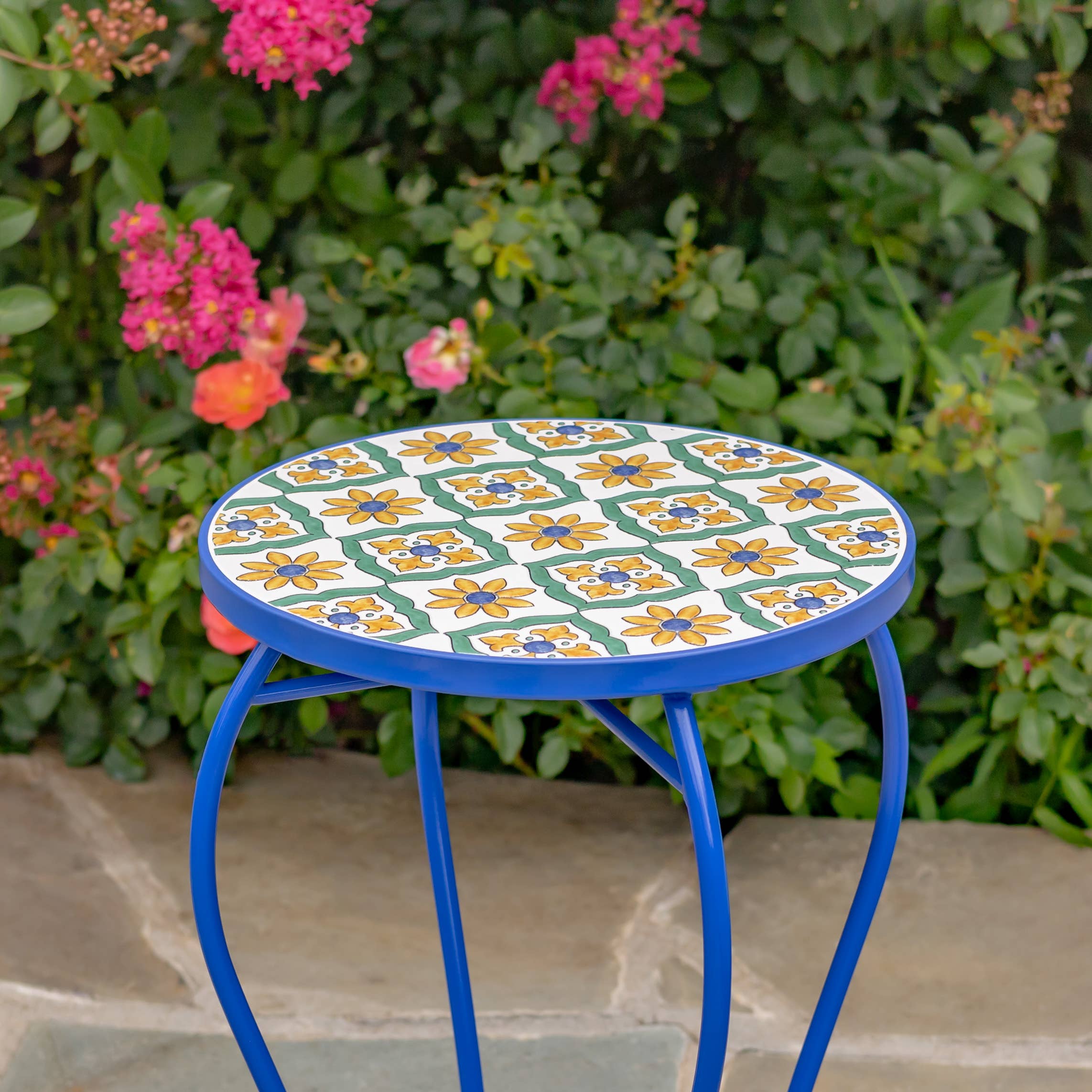 Zaer Ltd. International - Wholesale Plant Pot Stand - "Nantucket" 22in Tall Mosaic Pedestal Plant Stand-Blue/White2