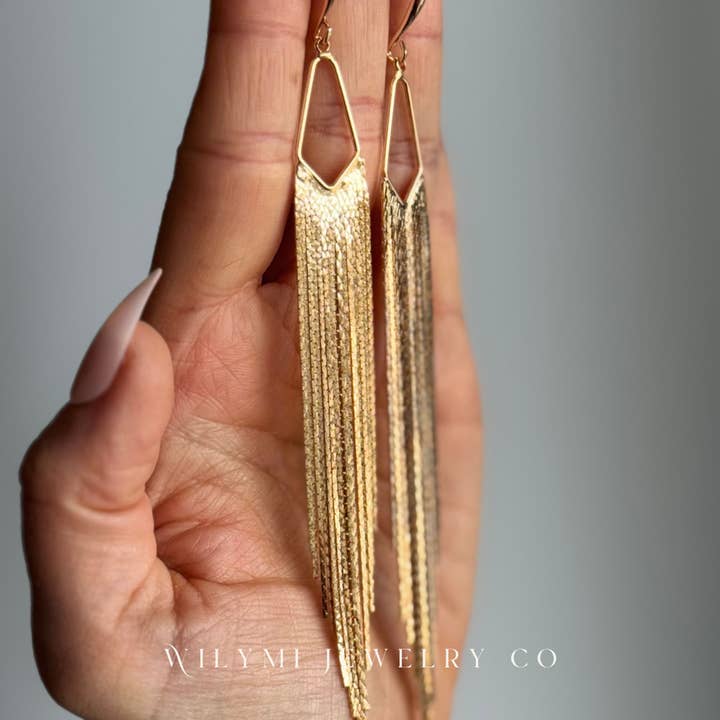 WILYMI Jewelry Co - Wholesale Tassel Earrings - NYE | GOLD Fringe Earrings | Gold Filled 5" Tassel