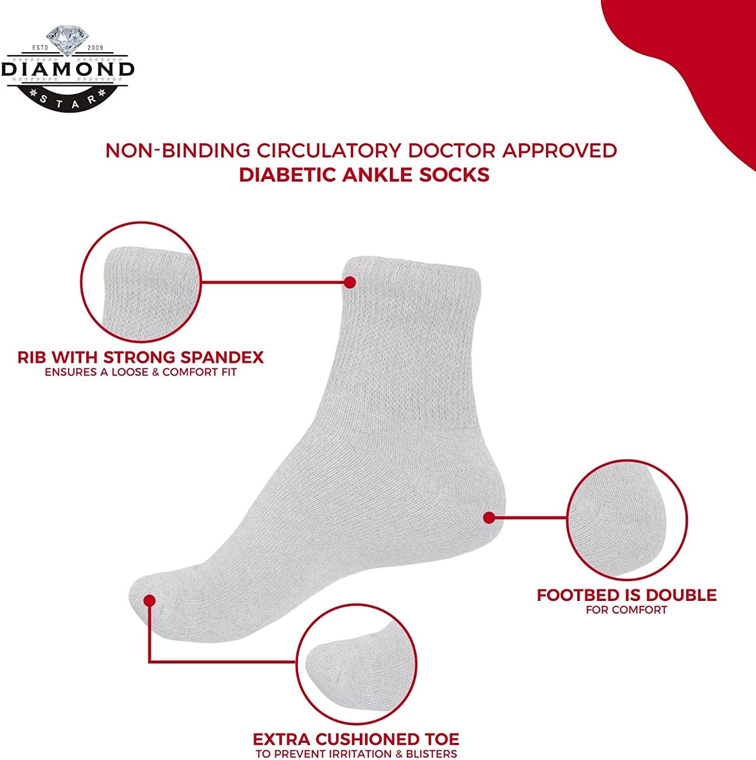 VINCO GROUP - Wholesale Socks - Unisex - Diabetic Ankle Socks, Non-Binding Circulatory Doctor Approved Cushion Cotton Quarter Socks for Men’s Women’s.19