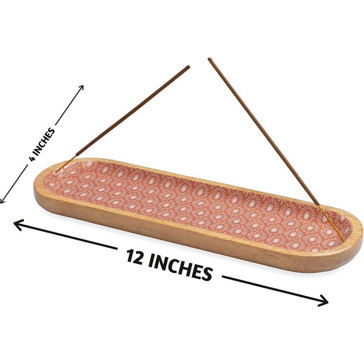 Folkhomes Global Inc - Wholesale Incense Holder - Printed Wooden Incense Tray or 12" Incense Holder (Coral)