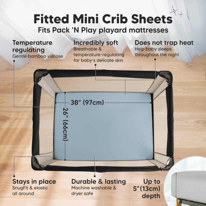 Steel KeaBabies Isla Fitted Mini Crib Sheets, Pack and Play Sheet for wholesale on Faire