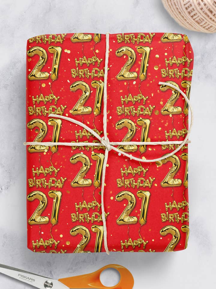 21st Birthday Gift Wrap Red **Pack of 2 Sheets Folded** for wholesale by Brainbox Candy