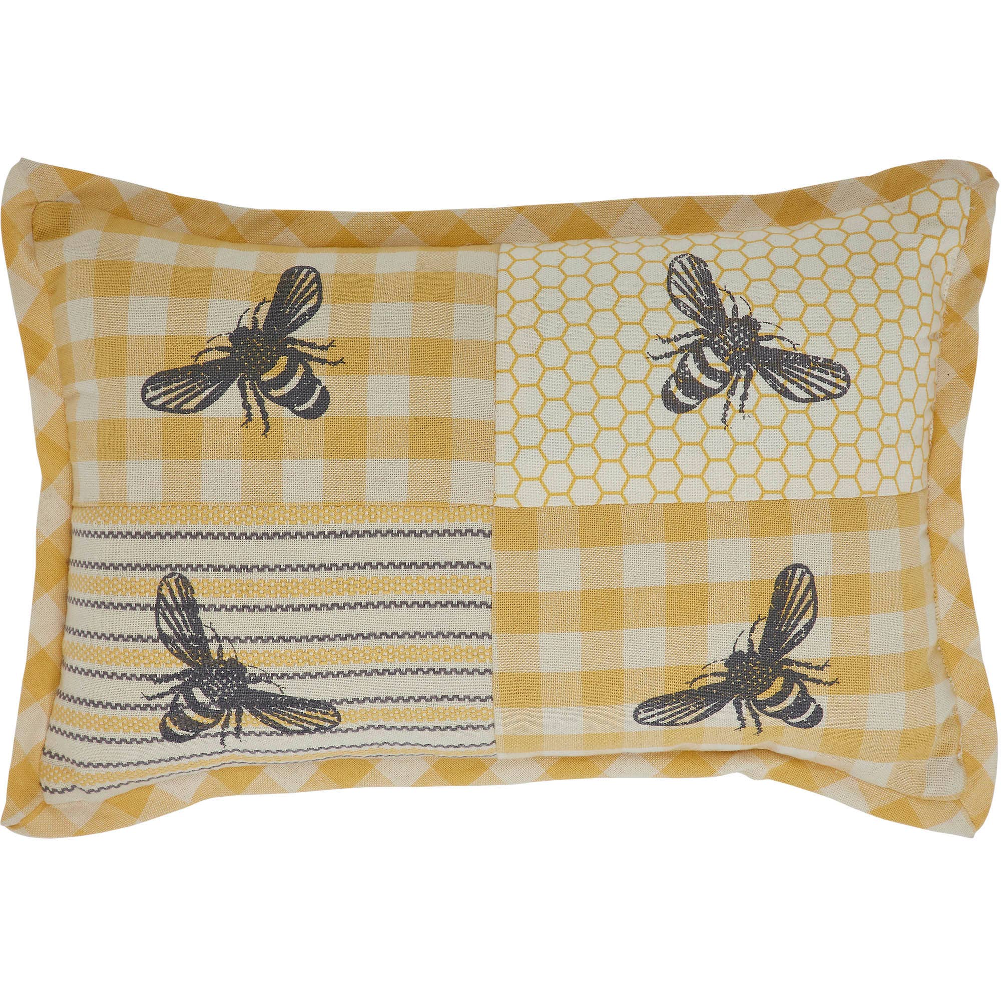 VHC Brands - Wholesale Throw/Decorative Pillow - Buzzy Bees Patchwork Bee Pillow 9.5x141