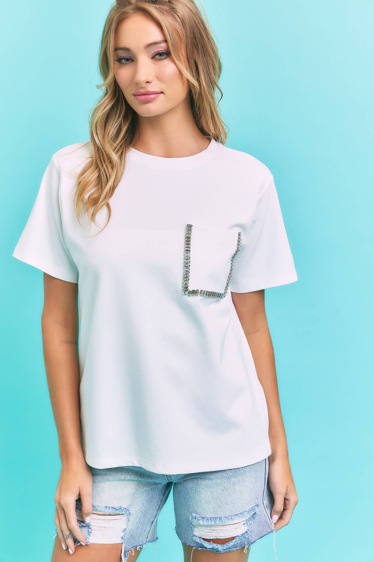 White Knit T-shirt With Embellished Chest Pocket for wholesale on Faire1