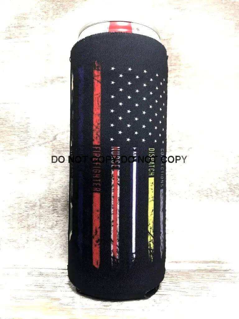 Sip Sleeves ~ Insulated Cup Sleeves and Drink Accessories - Wholesale Drink Huggers & Koozies - First Responder Print Slim Can Koozie0
