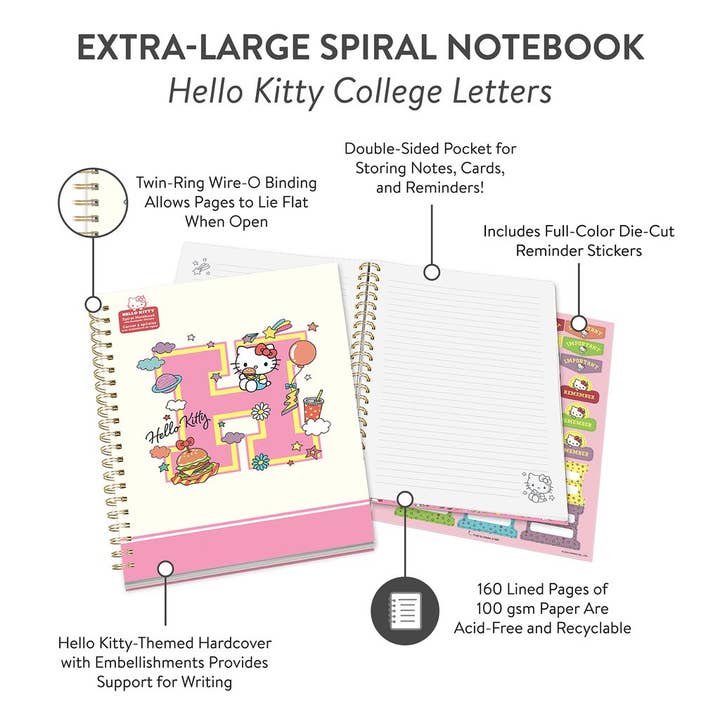 Studio Oh! - Wholesale Notebook - Hello Kitty College Letters Extra Large Spiral Notebook9