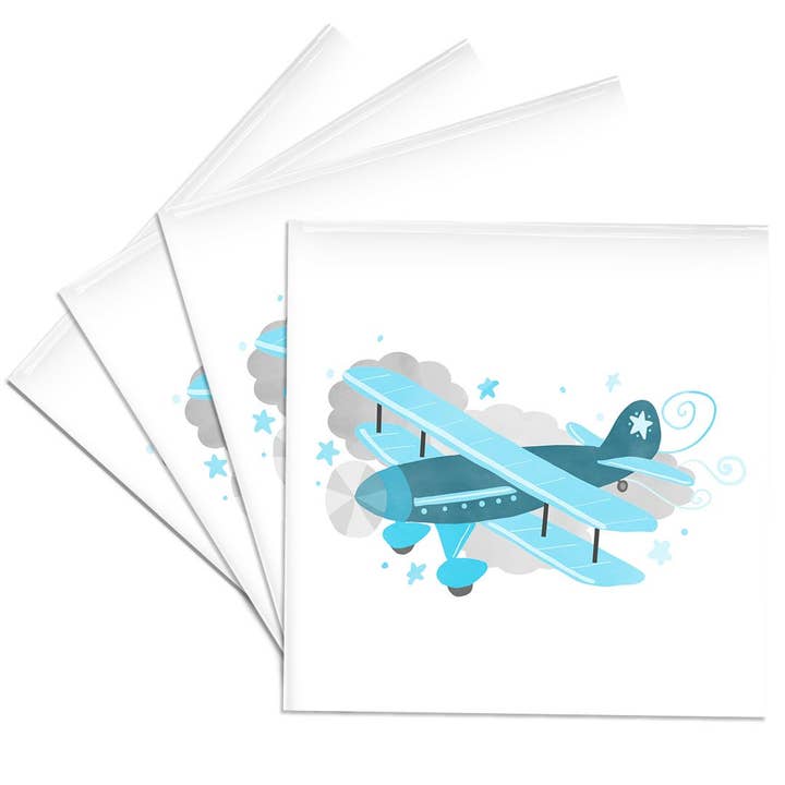 3dRose – Großhandel Untersetzer – 3dRose, Blauer Doppeldecker in den Wolken - Flugzeug, Untersetzer