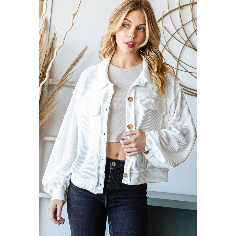 Reborn J - Wholesale Shirt Jacket/Shacket - Women's - CROP BUTTON JACKET WITH POCKET12