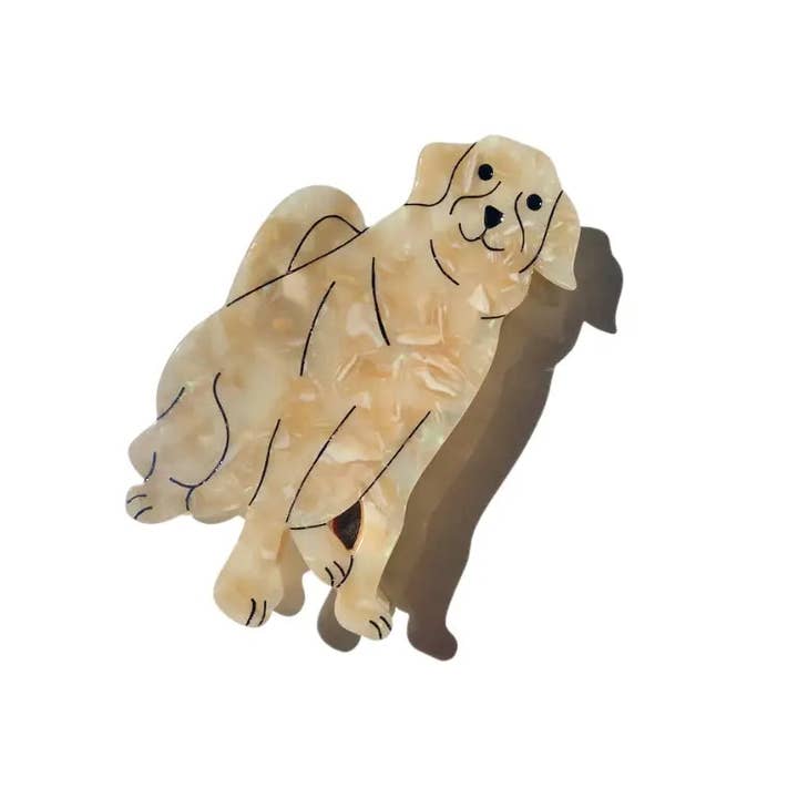 Solar Eclipse - Vente Pince à cheveux – femme - Pince à cheveux en forme de griffe de chien Golden Retriever peinte à la main | Écologique1