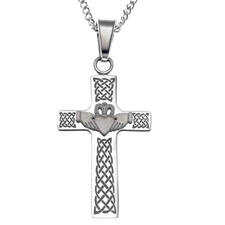 Celtic Claddagh Cross Religious Pendant Stainless Steel for wholesale by Joyful Sentiments