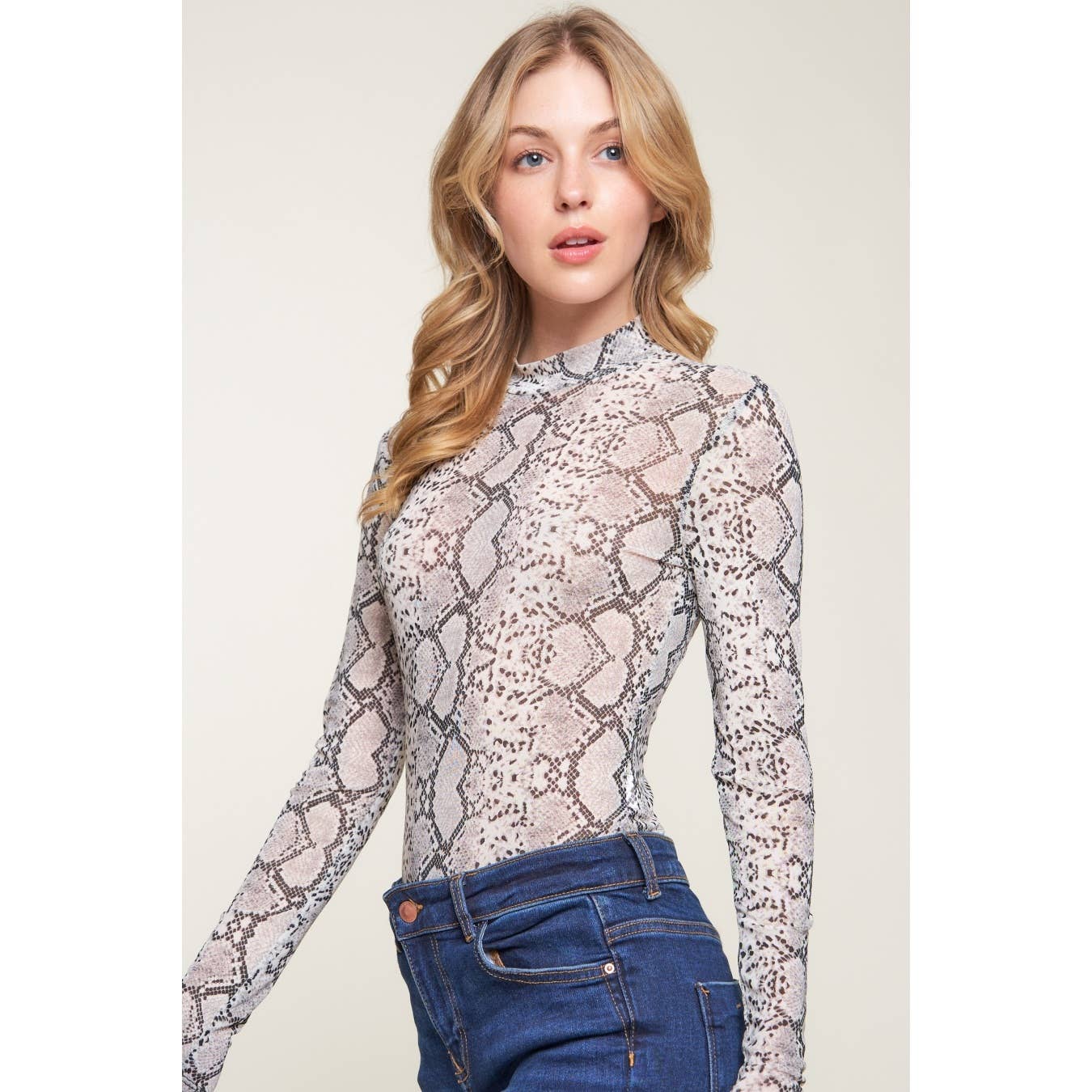 Popular 21 - Vente Body – femme - Body décontracté imprimé à manches longues et col montant en maille12